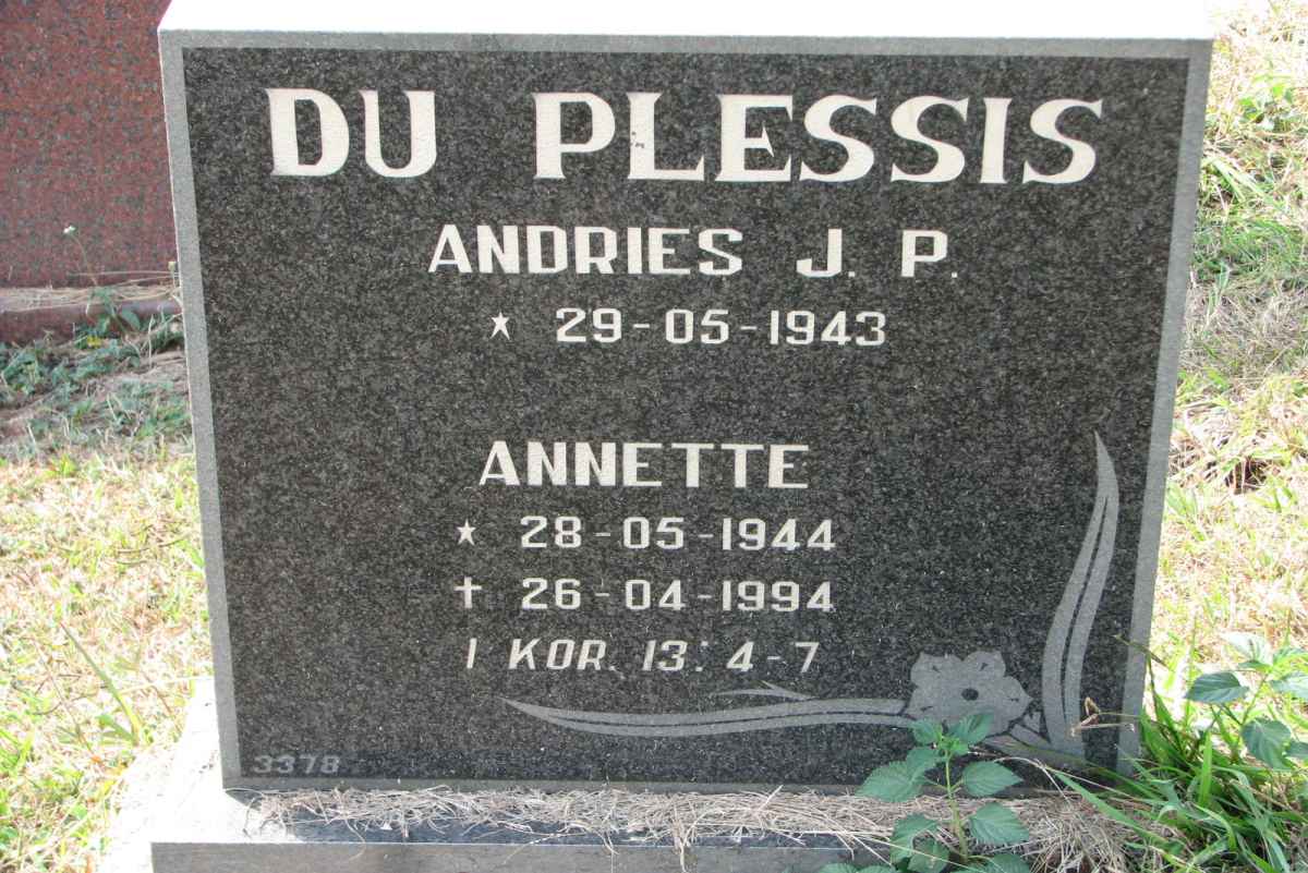 PLESSIS Andries J.P., du 1943-  &amp; ANNETTE 1944-1994
