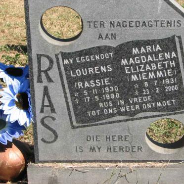 RAS Lourens 1930-1990 &amp; Maria Magdalena Elizabeth 1931-2000
