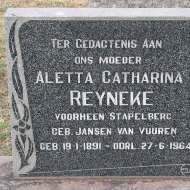 REYNEKE Aletta Catharina formerly STAPELBERG nee JANSEN VAN VUUREN 1891-1964