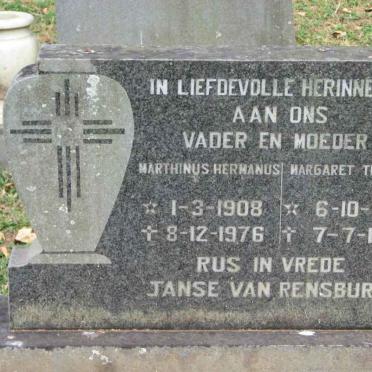 RENSBURG Marthinus Hermanus, Janse van 1908-1976 &amp; Margaret THOMPSON 1920-1987
