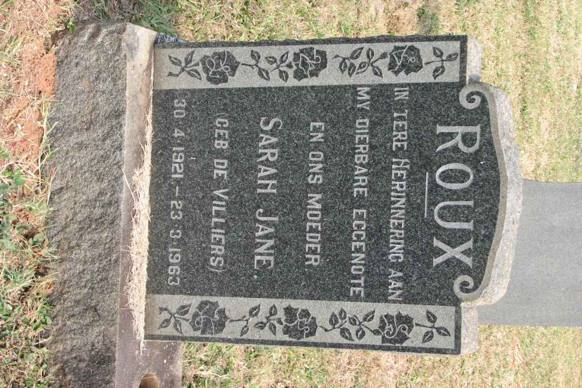 ROUX Sarah Jane nee DE VILLIERS 1921-1963