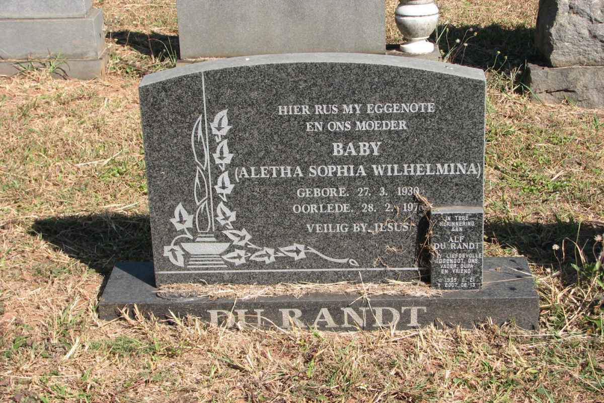 RANDT Alf, du 1935-2007 &amp; Aletha Sophia Wilhelmina 1930-197?