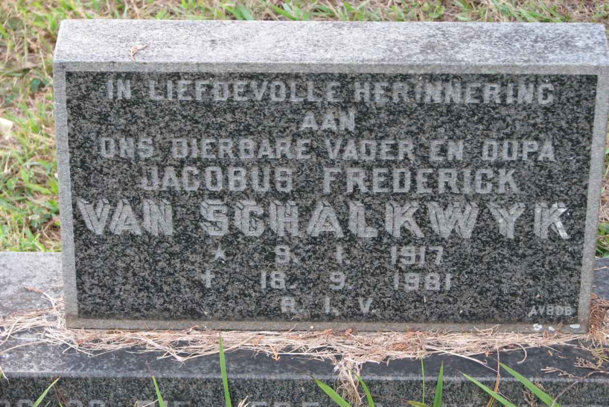 SCHALKWYK Jacobus Frederick, van 1917-1981