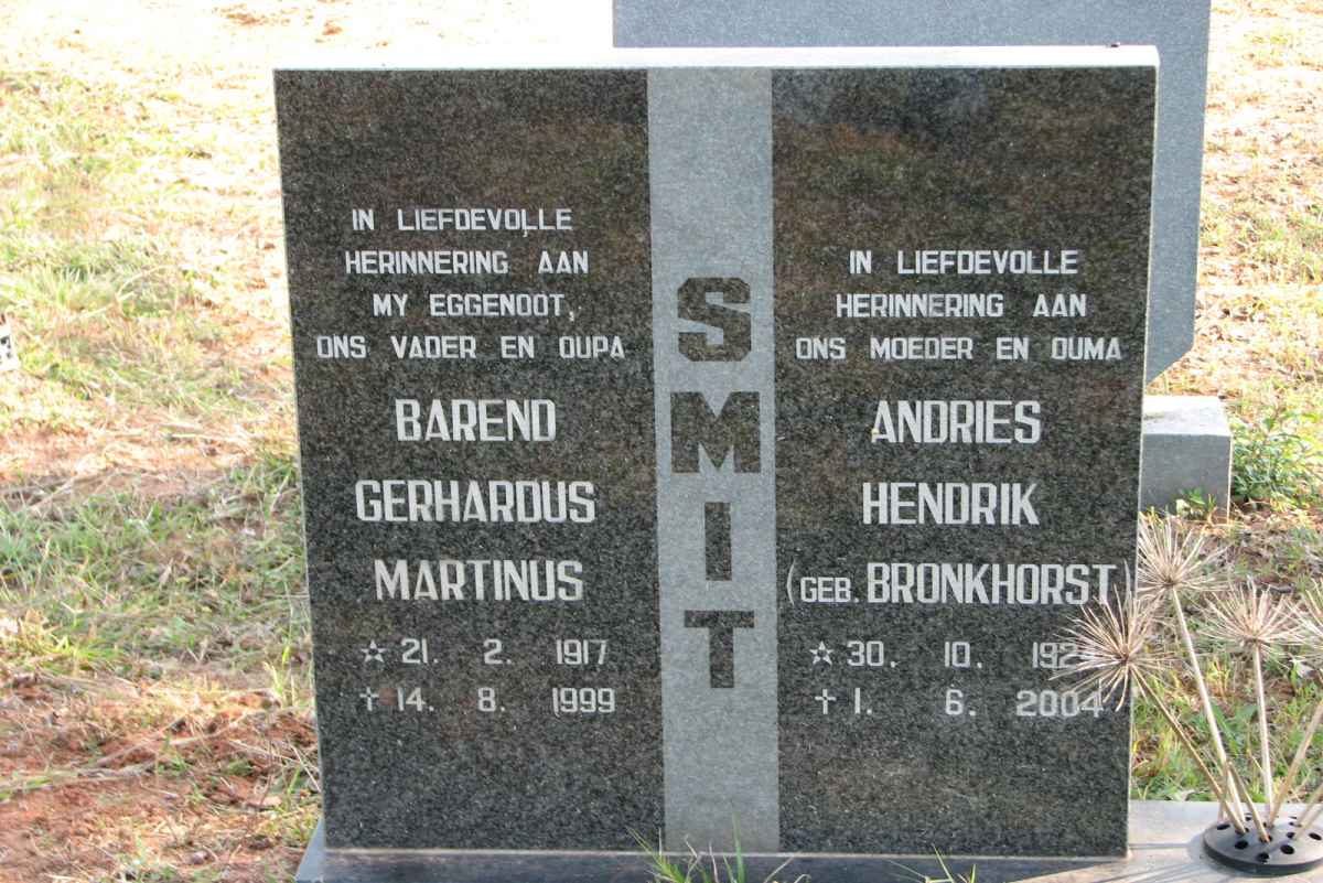SMIT Barend Gerhardus Mathinus 1917-1999 &amp; Andries Hendrik BRONKHORST 192?-2004