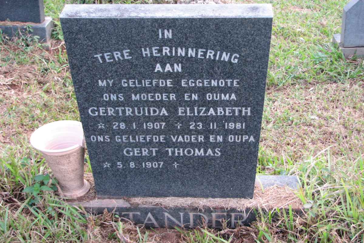 STANDER Gert Thomas 1907- &amp; Gertruida Elizabeth 1907-1981