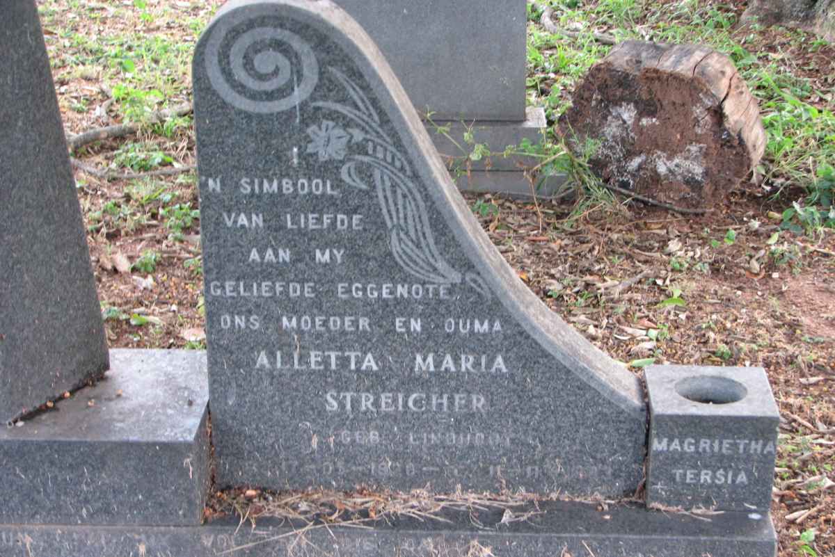 STREIGHER Alletta Maria nee LINDUQUE 1920-19?3