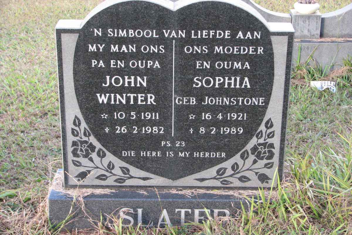 SLATER John Winter 1911-1982 &amp; Sophia JOHNSTONE 1921-1989