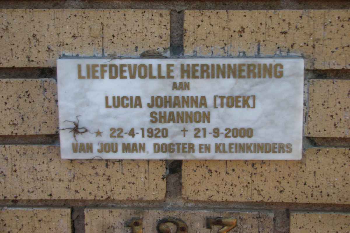SHANNON Lucia Johanna 1920-2000
