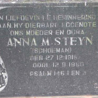 STEYN Anna M. nee SCHOEMAN 1916-1980