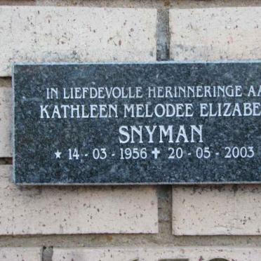 SNYMAN Kathleen Melodee Elizabeth 1956-2003