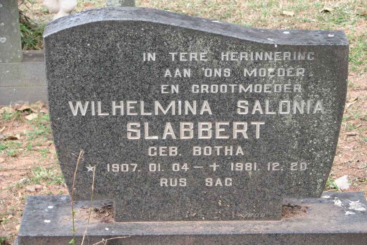 SLABBERT Wilhelmina Salonia nee BOTHA 1907-1981