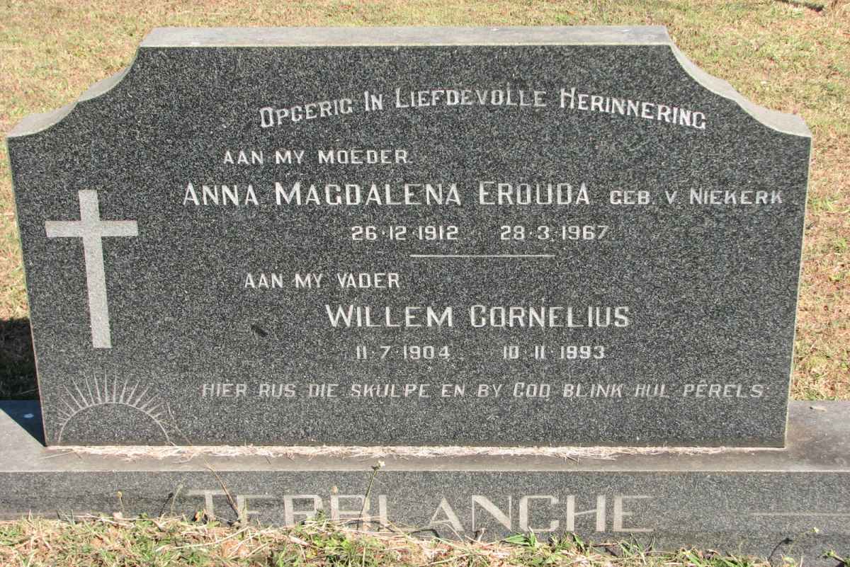 TERBLANCHE Willem Cornelius 1904-1993 &amp; Anna Magdalena Erouda VAN NIEKERK 1912-1967