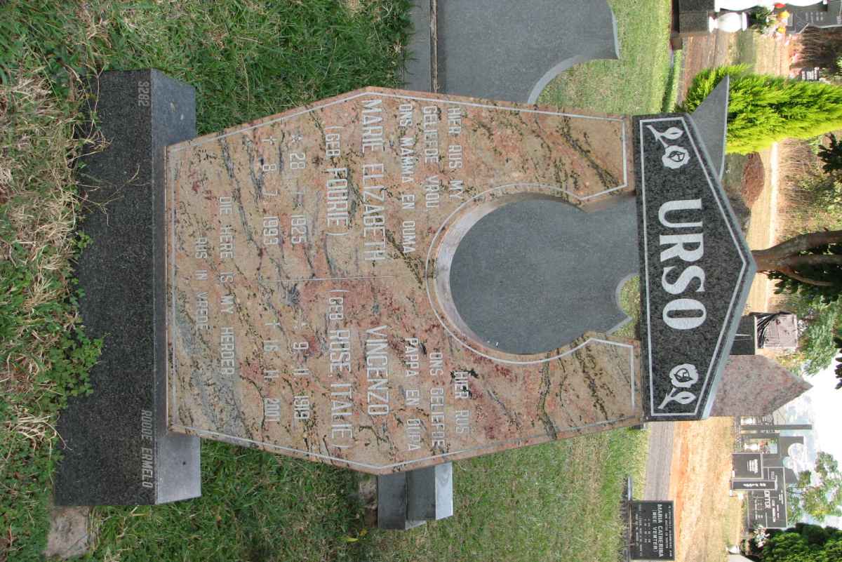 URSO Vincenzo 1919-2001 &amp; Marie Elizabeth FOURIE 1925-1993