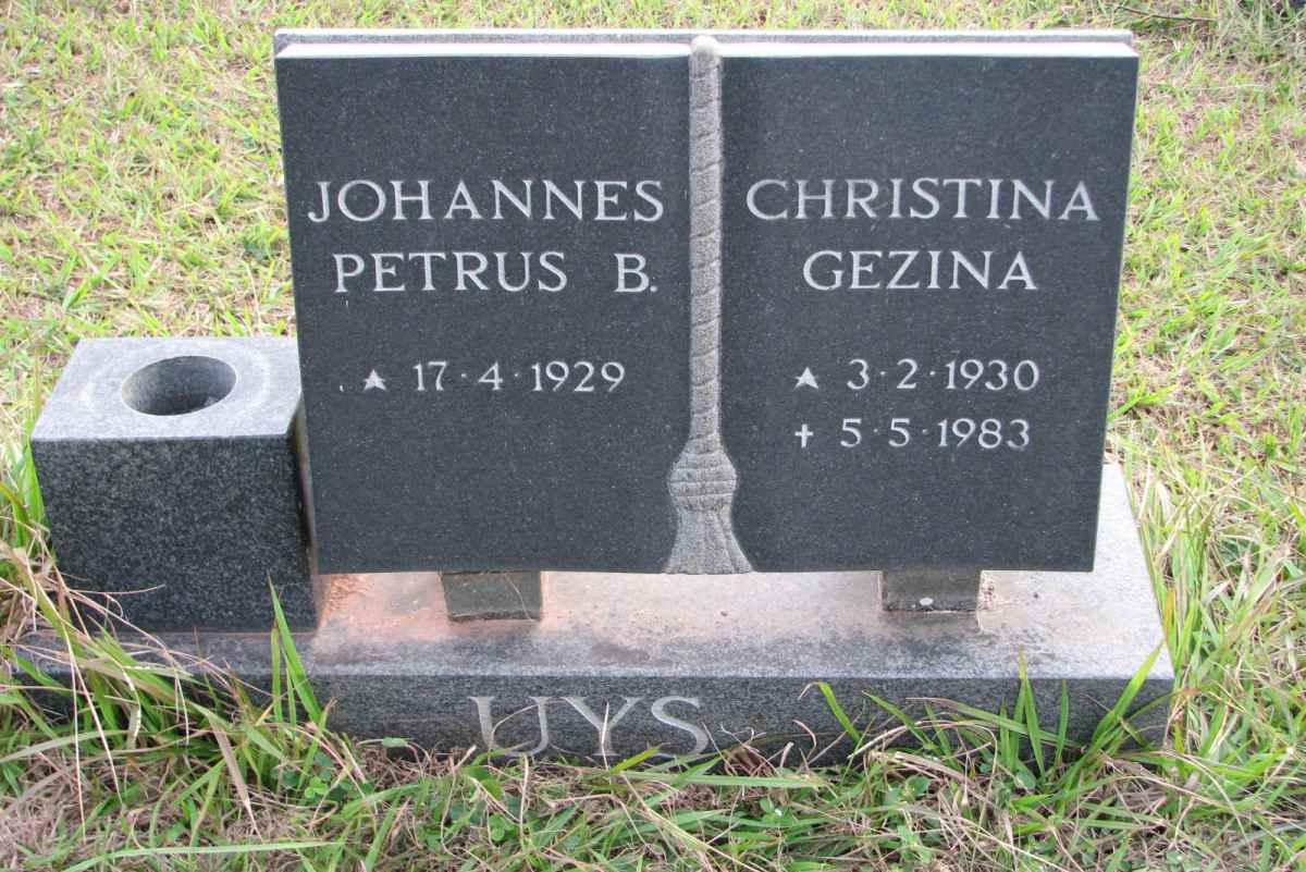 UYS Johannes Petrus B. 1929-  &amp; Christina Gezina 1930-1983