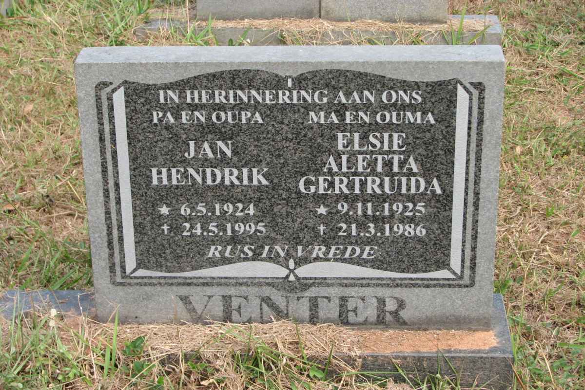 VENTER Jan Hendrik 1924-1995 &amp; Elsie Aletta Gertruida 1925-1986