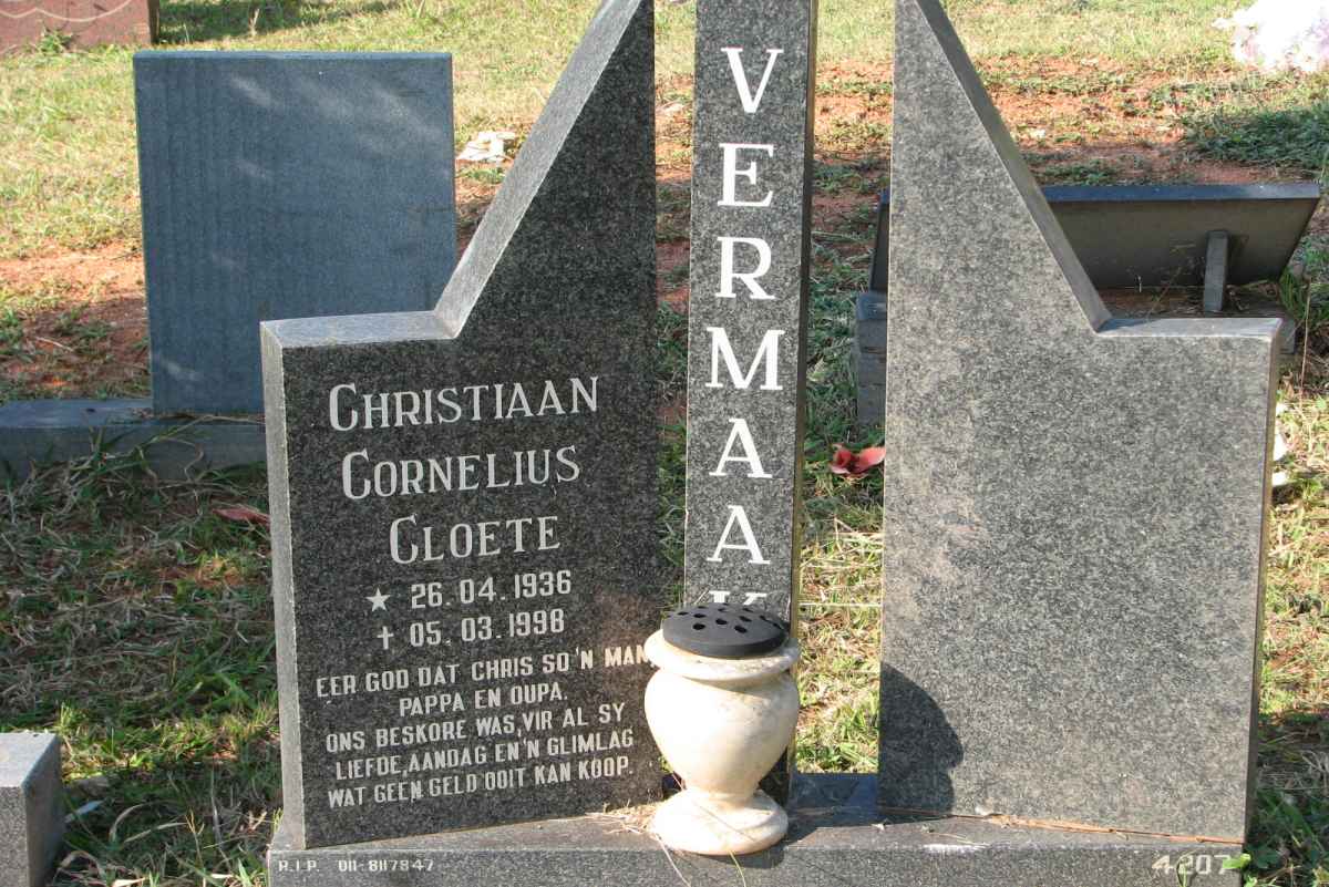 VERMAAK Christiaan Cornelius Cloete 1936-1998