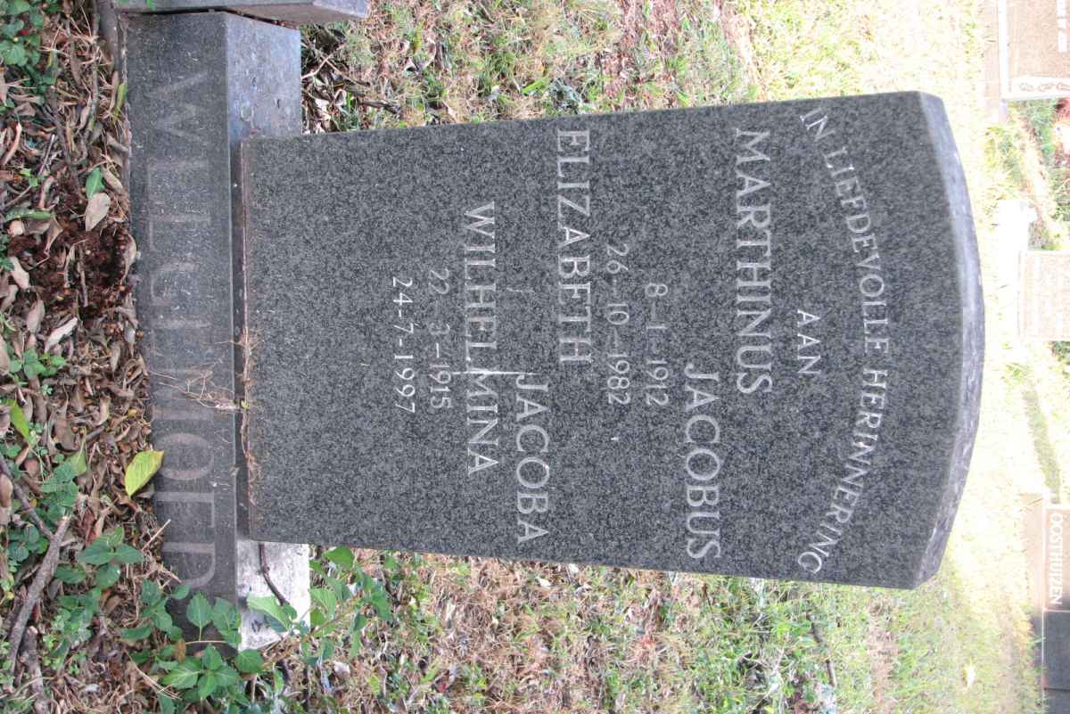 WELGEMOED Marthinus Jacobus 1912-1982 &amp; Elizabeth Jacoba Wilhelmina 1915-1997