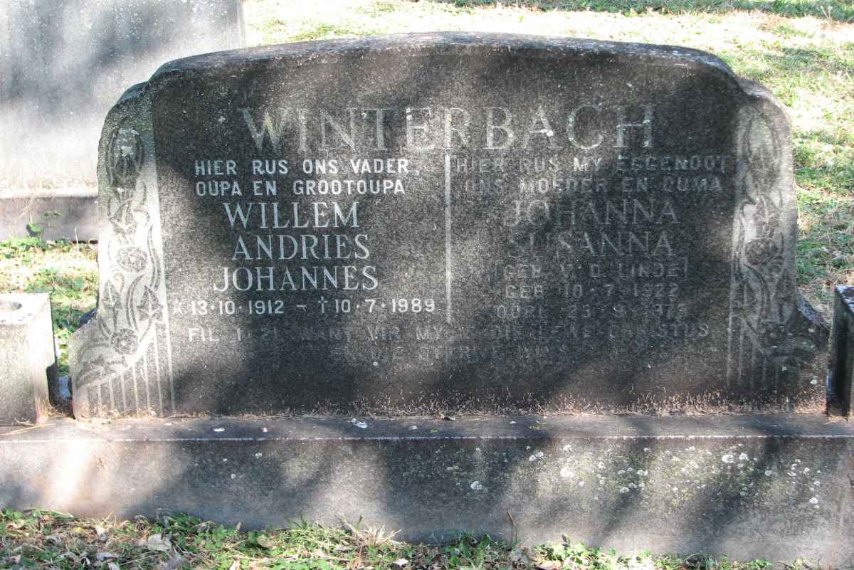 WINTERBACH Willem Andries Johannes 1912-1989 &amp; Johanna Susanna V.D. LINDE 1922-19??