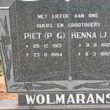 WOLMARANS P.G. 1913-1994 &amp; J.M. 1912-1995