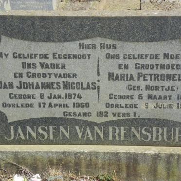 RENSBURG Jan Johannes Nicolas, Jansen van 1874-1960 &amp; Maria Petronella NORTJE 1874-1965