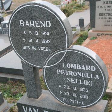 WALT Barend, van der 1931-1992 &amp; Petronella LOMBARD 1935-2010