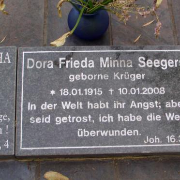 SEEGERS Dora Frieda Minna nee KRUGER 1915-2008