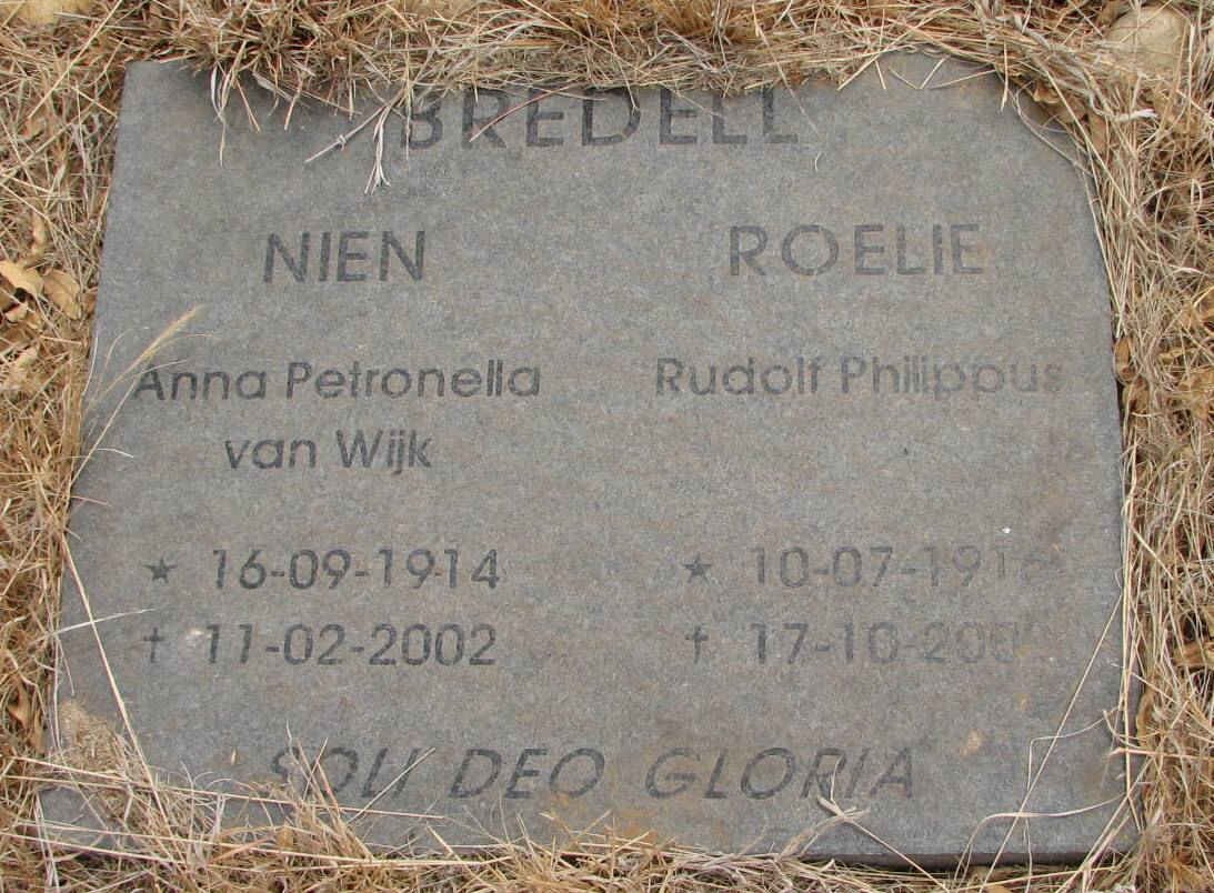 BREDELL Rudolf Philippus 191?-200? &amp; Anna Petronella VAN WIJK 1914-2002