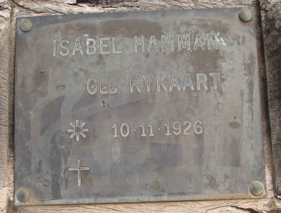 HAMMAN Isabel nee RYKAART 1926-