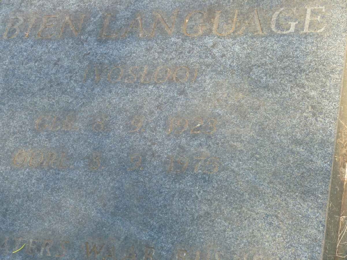 LANGUAGE Rebecca Johanna nee VOSLOO 1923-1975