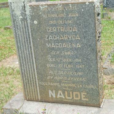 NAUDE Gertruida Zacharyda Magdalena nee SWART 1914-1947