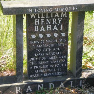 RANDALL William Henry Baha'i 1916-2009