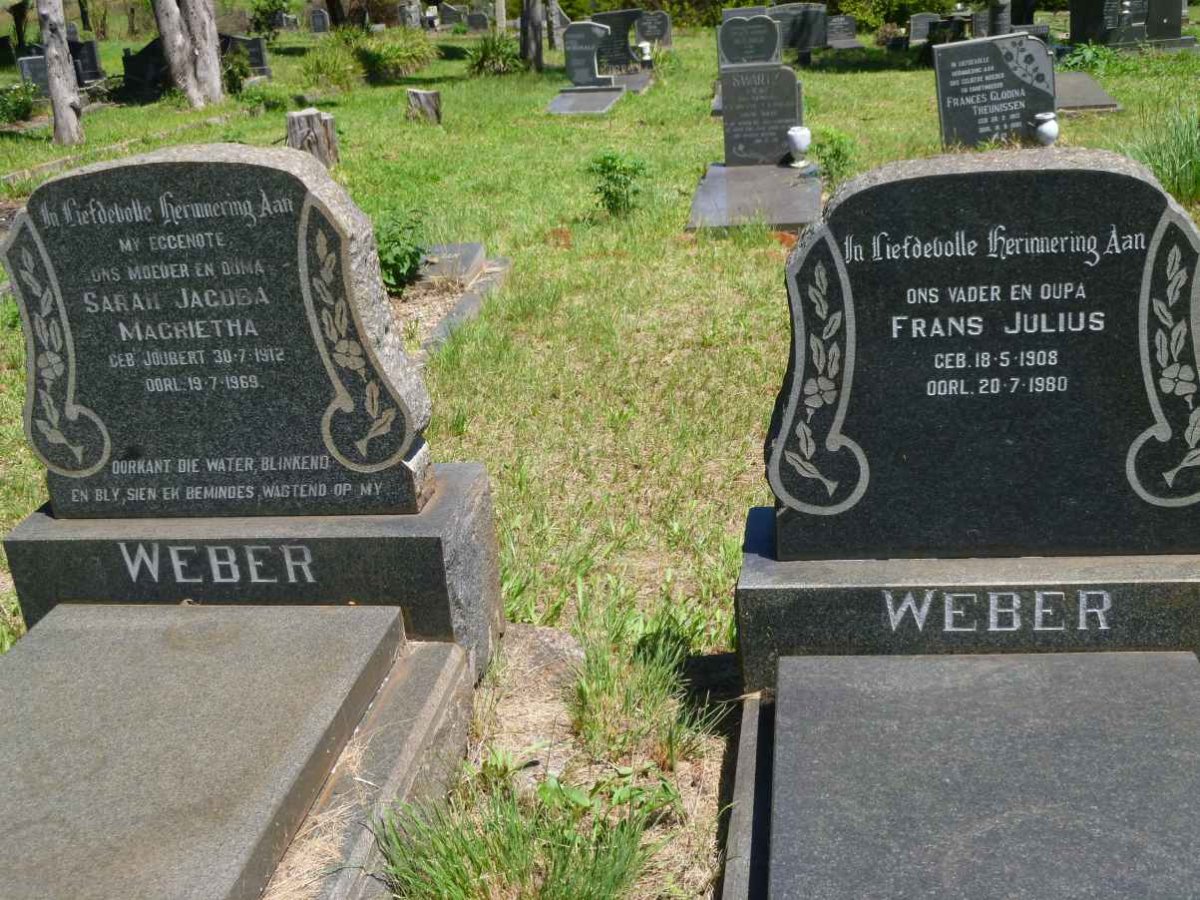 WEBER Frans Julius 1908-1980 &amp; Sarah Jacoba Magrietha JOUBERT 1912-1969