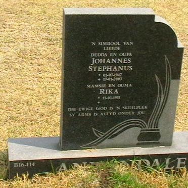 ANNANDALE Johannes Stephanus 1947-2003 &amp; Rika 1951-