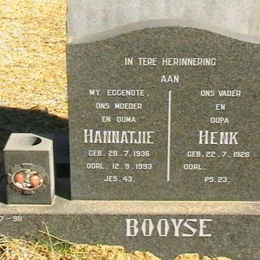BOOYSE Henk 1928- &amp; Hannatjie 1936-1993