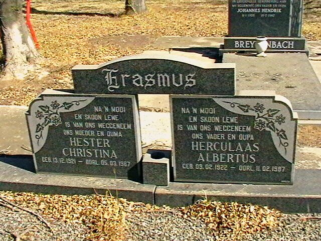 ERASMUS Herculaas Albertus 1922-1987 &amp; Hester Christina 1921-1987