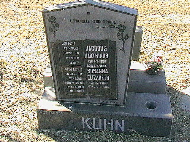 KÜHN Jacobus Marthinus 1928-1994 &amp; Susanna Elizabeth 1923-1999