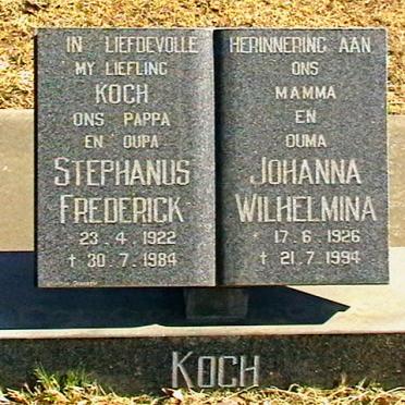 KOCH Stephanus Frederick 1922-1984 &amp; Johanna Wilhelmina 1926- 1994