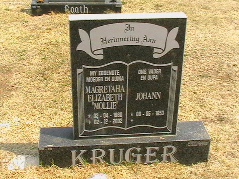 KRUGER Johann 1953- &amp; Magretaha Elizabeth 1960-2002