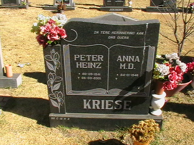 KRIESE Peter Heinz 1941-2001 &amp; Anna M.D. 1946-