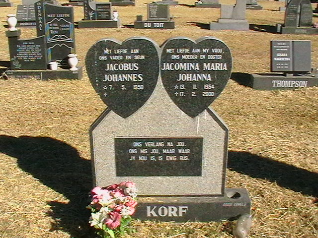 KORF Jacobus Johannes 1950- &amp; Jacomina Maria Johanna 1954-2000