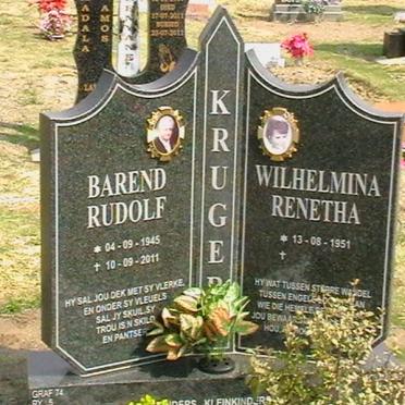 KRUGER Barend Rudolf 1945-2011 &amp; Wilhelmina Renetha 1951-