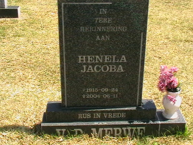 MERWE Henela Jacoba, van der 1915-2004