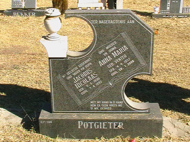 POTGIETER Jacobus Nicolaas 1930-1993 &amp; Anna Maria 1937-2009
