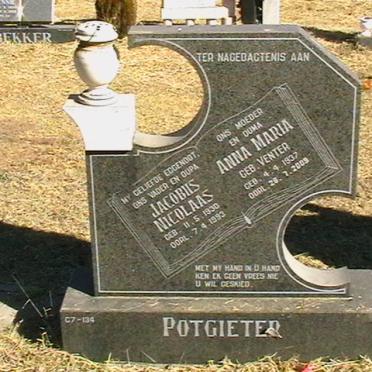 POTGIETER Jacobus Nicolaas 1930-1993 &amp; Anna Maria 1937-2009