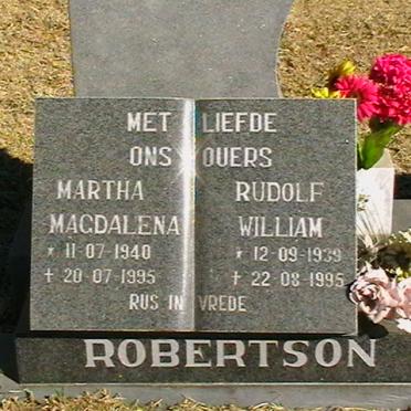 ROBERTSON Rudolf William 1939-1995 &amp; Martha Magdalena 1940-1995