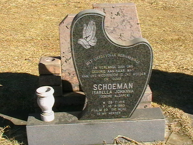 SCHOEMAN Isabella Johanna nee KLOPPER 1915-1993