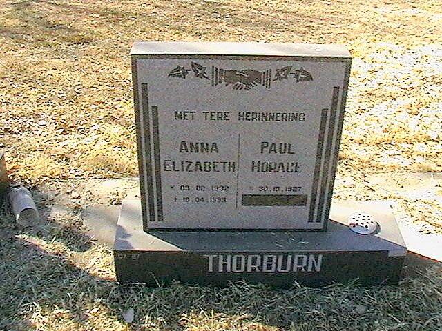 THORBURN Paul Horace 1927- &amp; Anna Elizabeth 1932-1995