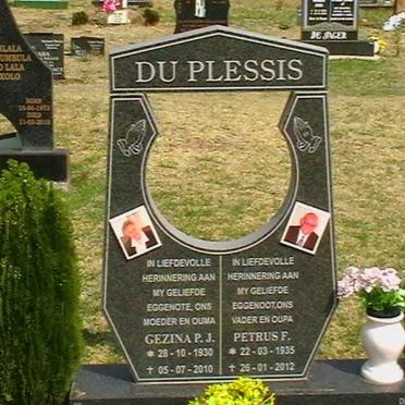 PLESSIS Petrus F., du 1935-2012 &amp; Gezina P.J. 1930-2010