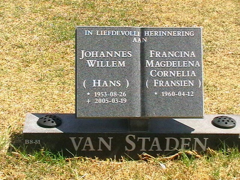 STADEN Johannes Willem, van 1953-2005 &amp; Francina Magdelena Cornelia 1960-