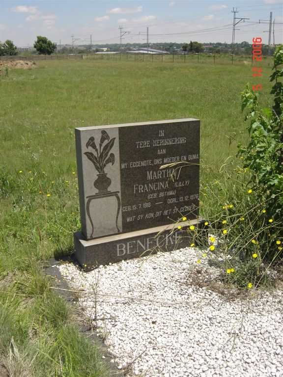 BENECKE Martha Francina nee BOTHMA 1918-1978